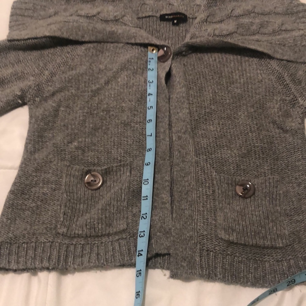BCBG MaxAzria angora wool blend sweater in grey with top design button 2 pockets - Picture 7 of 12